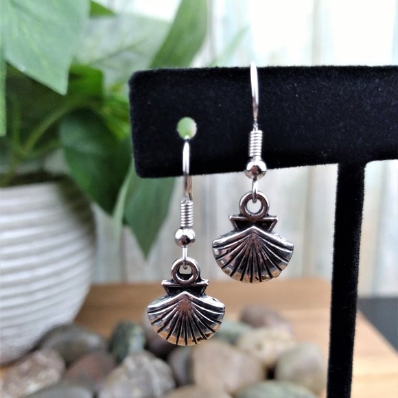 Shell Charm Silver Tone Hook Earrings - Picture 2 of 2